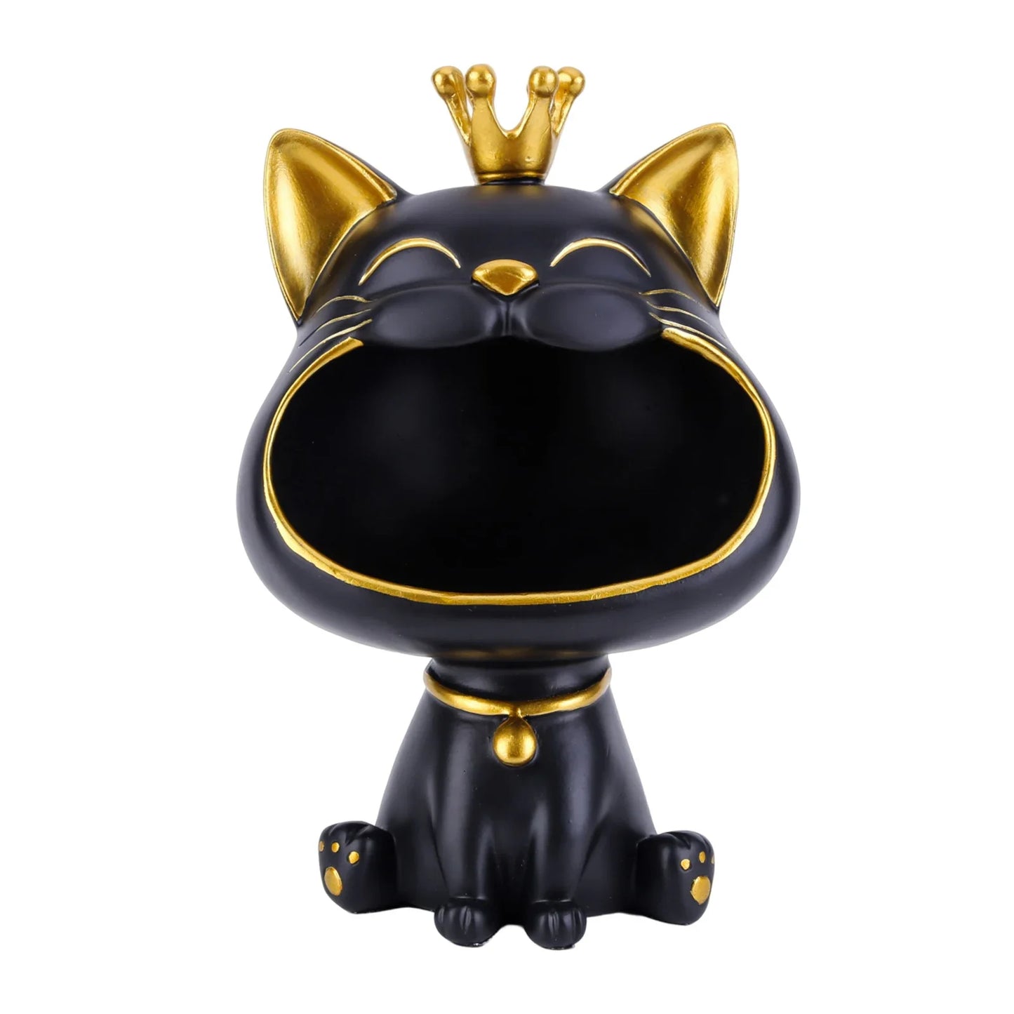 Exquisite Resin Lucky Cat Figurine Storage Box Creative Big Mouths Cat Statue for Desktop Storage and Decoration