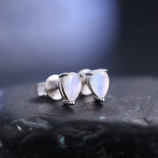 GEM'S BALLET Milky Blue Moonstone Stud Earrings 925 Silver