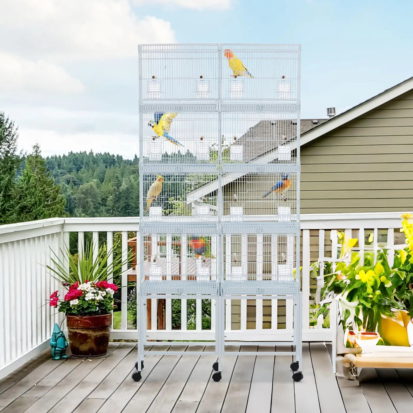 Extra Large Bird Cage Metal Parrot Cage for Mid-Sized Parrots Cockatiels Conures Parakeets Lovebirds Budgie Finch, White