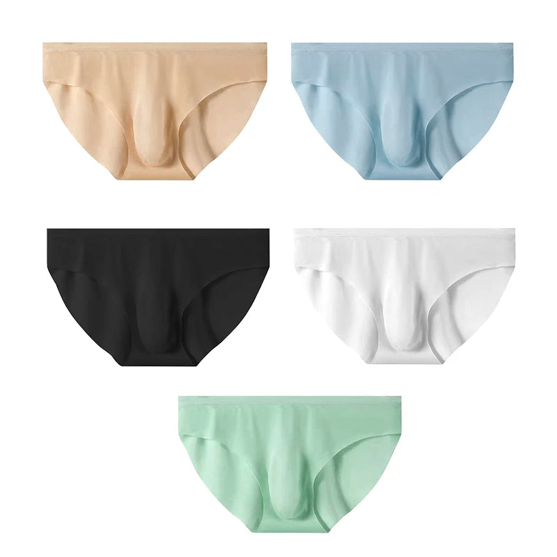5 PCS/SET Men's Briefs Summer Ice Silk Underwear Sexy Seamless Breathable Low Waist Panties Shorts Plus Size 3XL  Lingerie