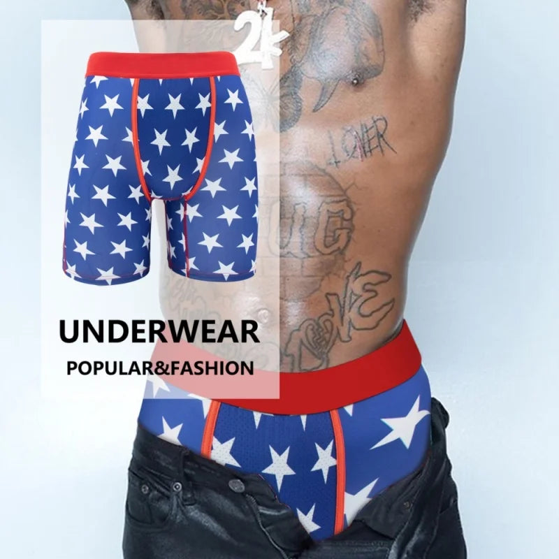 5Pcs Fashion Print Men Underwear Boxer Cueca Man Panties Lingerie Men Underpants Boxershorts Trunks Plus Size XL-5XL Men's Boxer