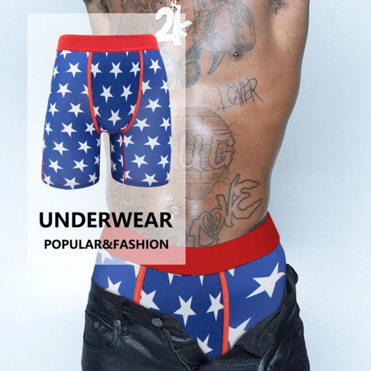 5Pcs Fashion Print Men Underwear Boxer Cueca Man Panties Lingerie Men Underpants Boxershorts Trunks Plus Size XL-5XL Men's Boxer