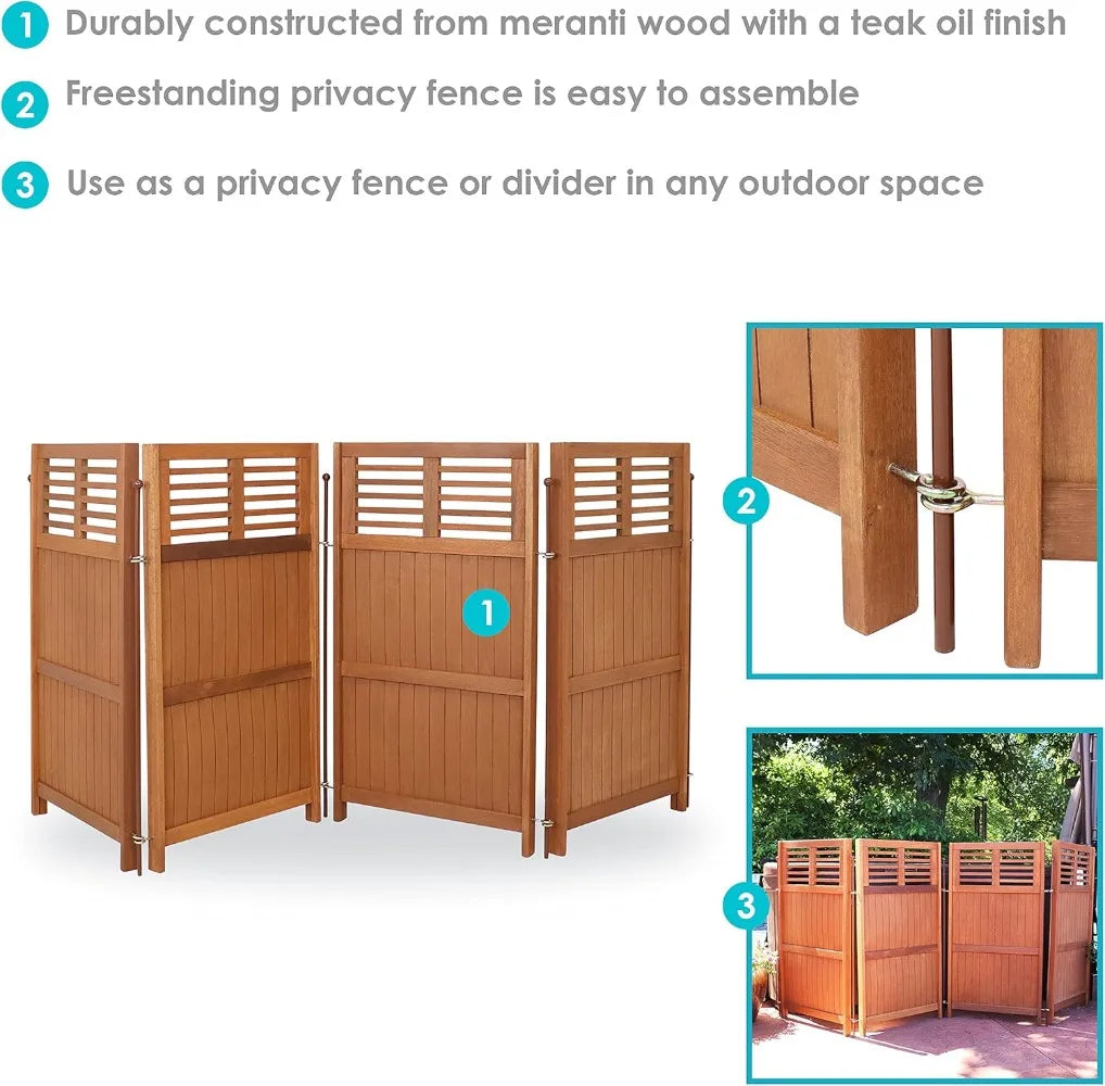 MKDK 44 Inch Folding Outdoor Wood Privacy Screen Patio Deck