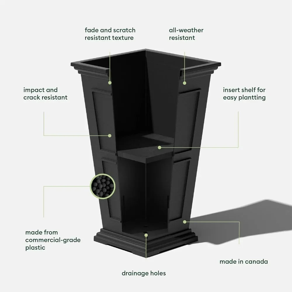 Tall Plastic Planter - Large Outdoor Planter for Front Porch | Weather Use -Crack Resistant All
