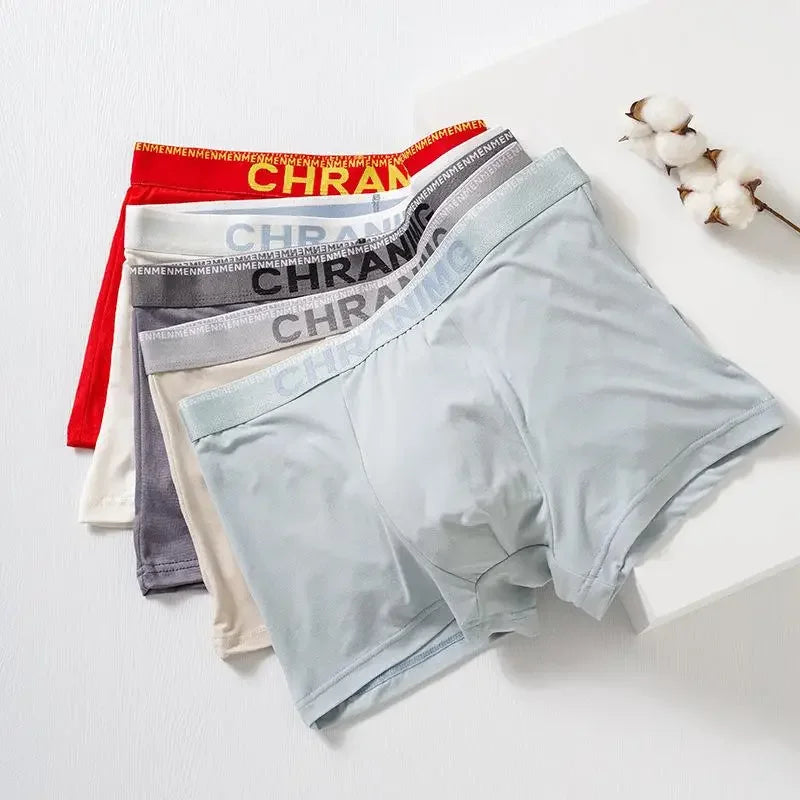 Men Letter Print Boxer Briefs Elastic Mid Waist Letter Pattern Underwear Seamless Breathable Underpants Shorts Comfortable-Soft