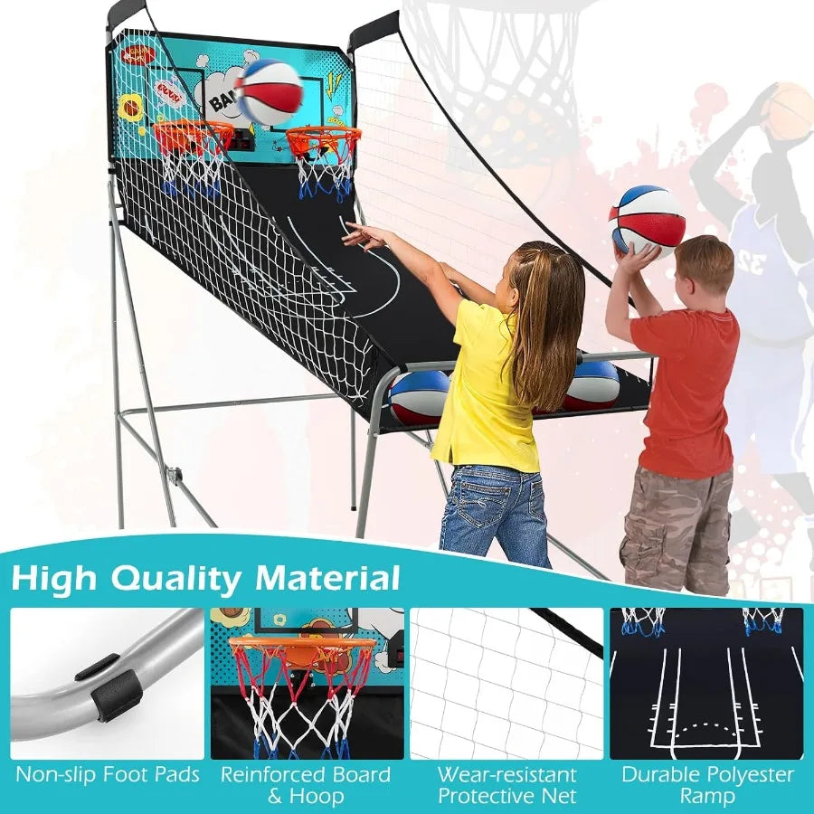 Foldable Dual Shot Basketball Arcade Game Electronic Basketball Hoop with LCD Scoreboard for Indoor and Outdoor Use Features 8