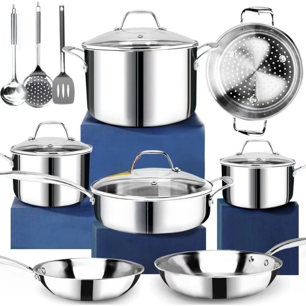 14 Piece Stainless Steel Cookware Set Whole Clad 3 Ply