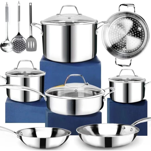 14 Piece Stainless Steel Cookware Set Whole Clad 3 Ply