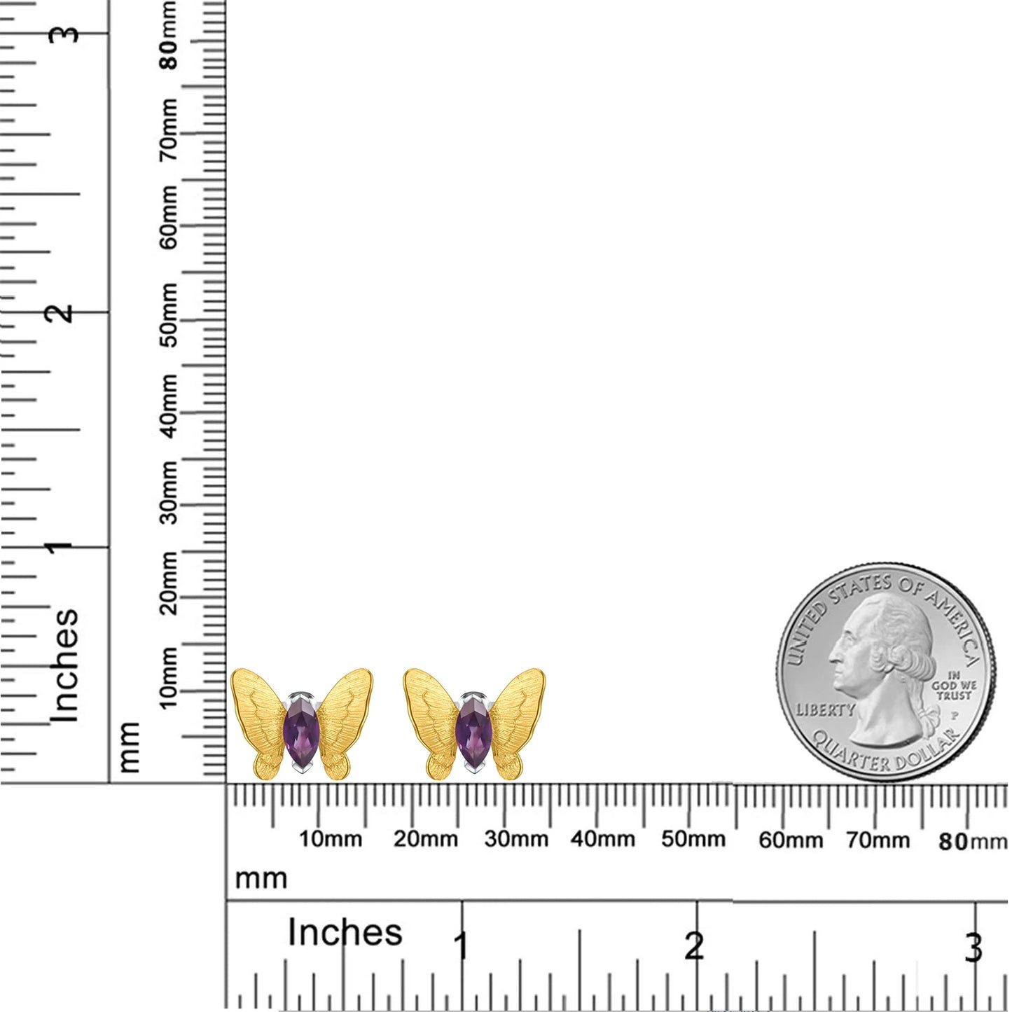 Gems Ballet 925 Silver Butterfly Amethyst Stud Earrings