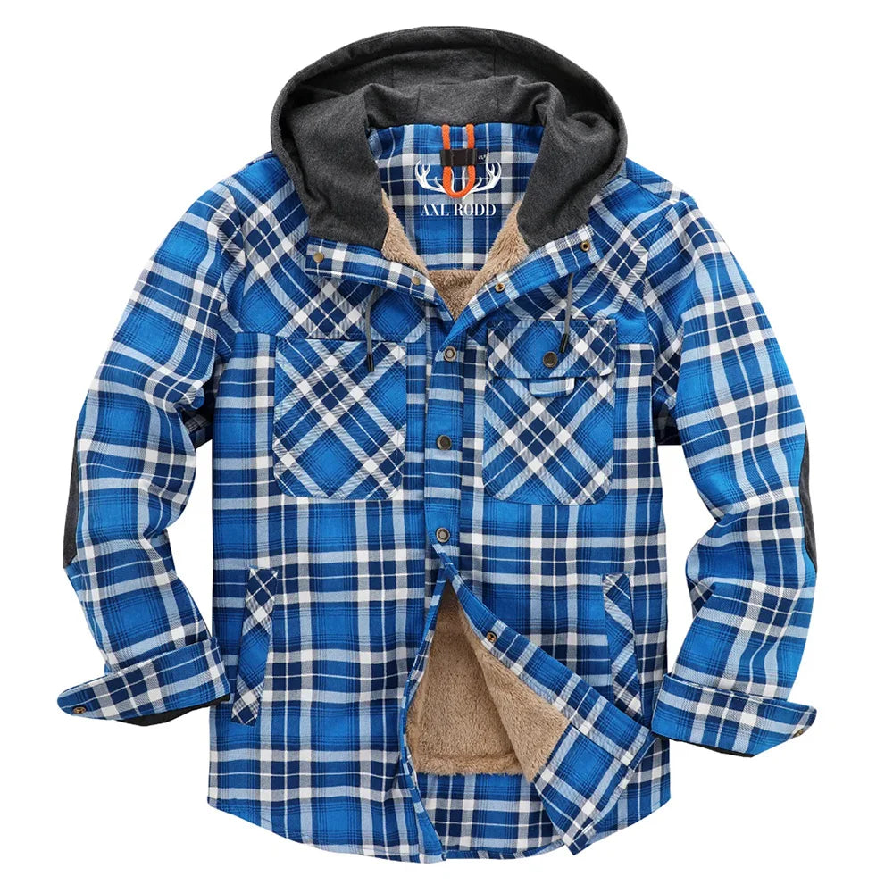 Men's Jackets Winter Hooded Warm Coat Casual Thicken Plaid Work Flannel Snap Sherpa Lined Fleece Clothing US Size