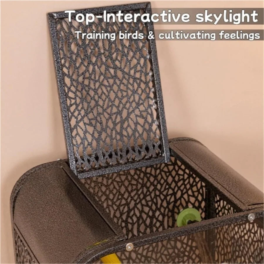 Large 30Inch Parrot Cage with Play Top and Breeding Box Wrought Iron Bird Cage with Rolling Base for Small Pet Birds Indoors Wh