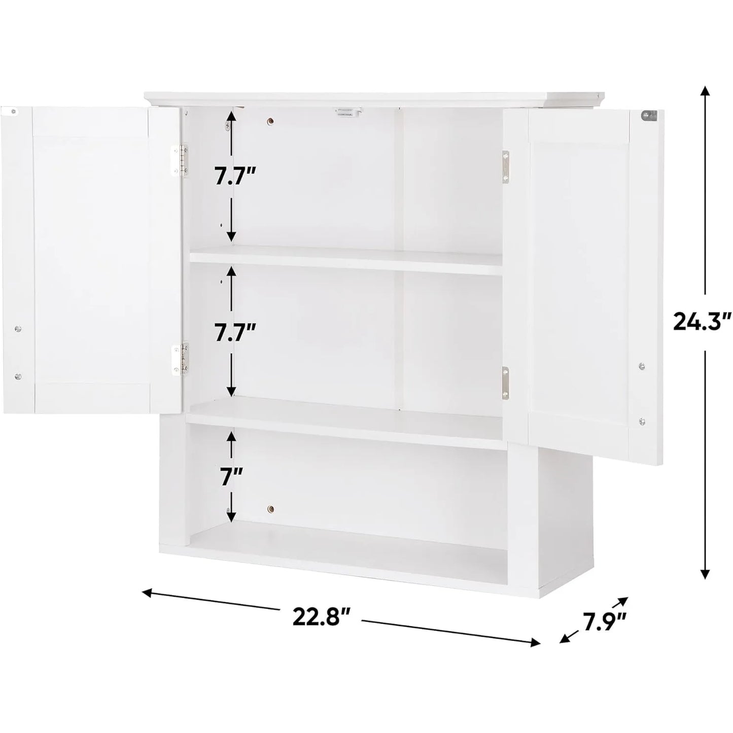 Bathroom Wall Cabinet Over The Toilet Wall Mount Storage Medicine Laundry Cabinet with Two Doors and Three Adjustable Shelves