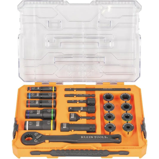 Klein Tools 65240 KNECT Impact Deep-Well Flip Socket and Low-Profile Pass Through Socket Set, SAE, 20-Piece, MODbox Case, 1/4-In