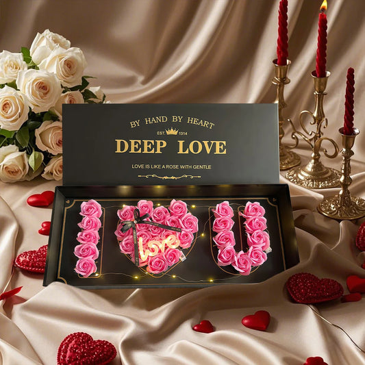 I Love You Rose Flower Gift Box, Valentine's Day Letter Shaped Fillable Box with Liners Rose Decor, DIY Craft Gift Set