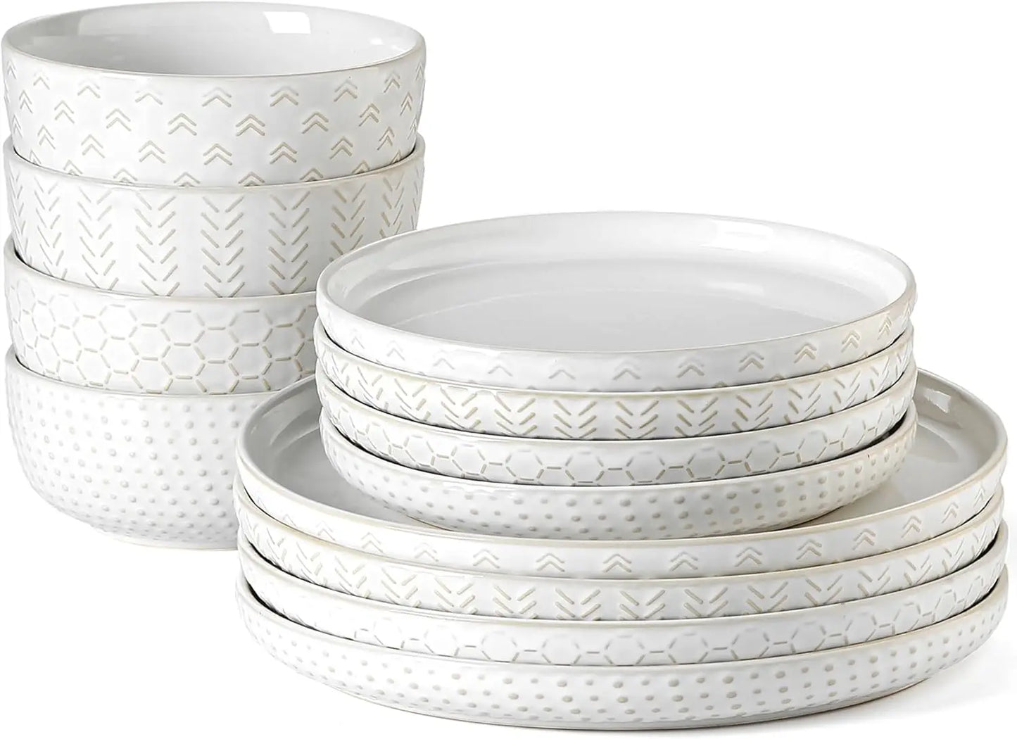 Ceramic Plates and Bowls Sets, Farmhouse Dinnerware Sets for 4, Stoneware Dish Set of 12, Scratch Resistant, Dishwasher & Microw