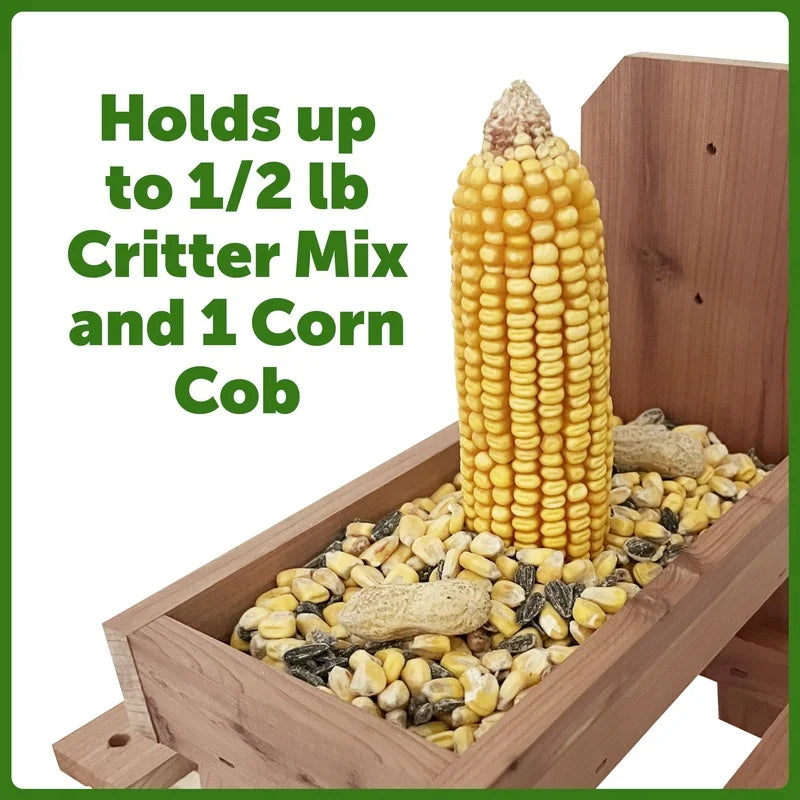 Red Cedar Squirrel Feeder Picnic Table Holds Corn Nuts Seeds Outdoor Hanging Mountable Wildlife Feeder Easy Drainage Fully
