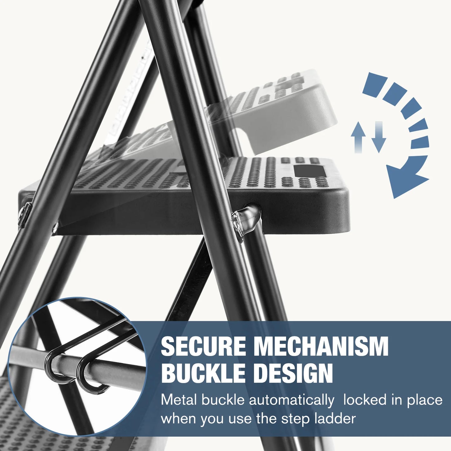 JHK Folding 2/3 Step Ladder Stool with Anti-Slip Pedal 800lbs Capacity Sturdy Steel Portable Cushioned Handle for Kitchen Home