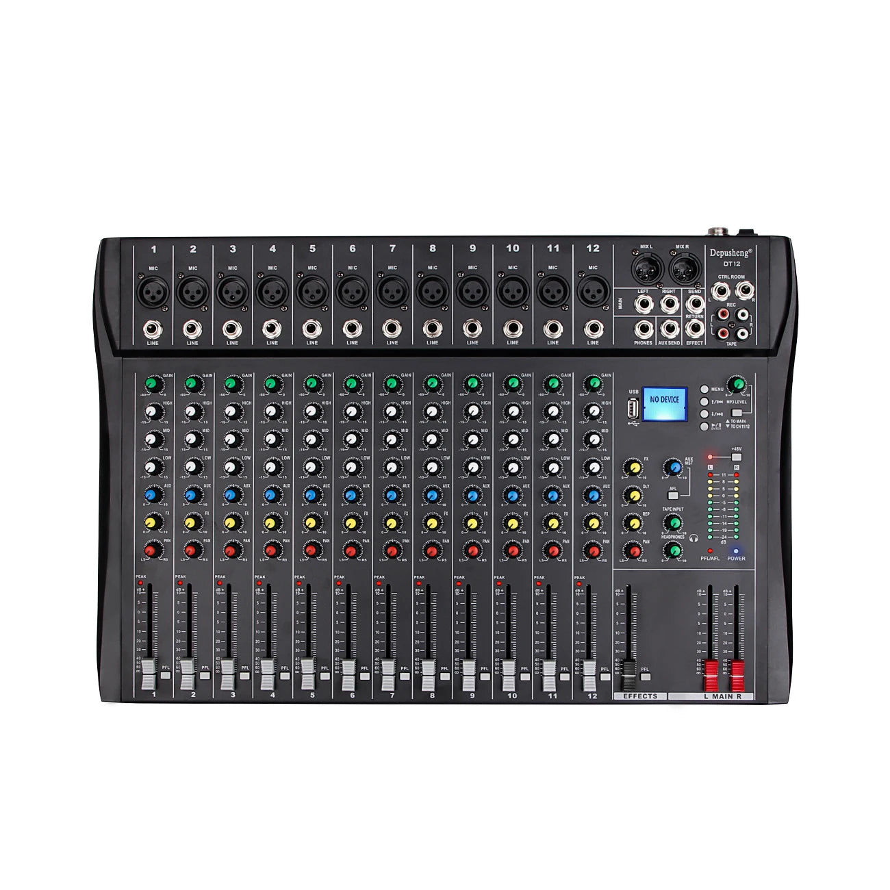 Professional Audio Sound Mixer Depusheng DT12 Channel Bluetooth USB 48V Phantom Mixing Console for PC DJ Amplifier Karaoke