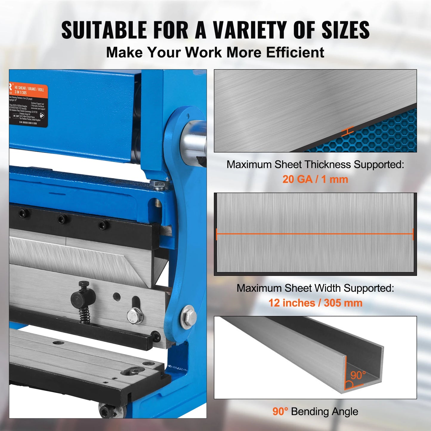 SucceBuy Sheet Metal Brake 12inch 3-In-1 Combination 20-Gauge Capacity Shear Press Brake 90° Max Angle for Shear Bending Rolling
