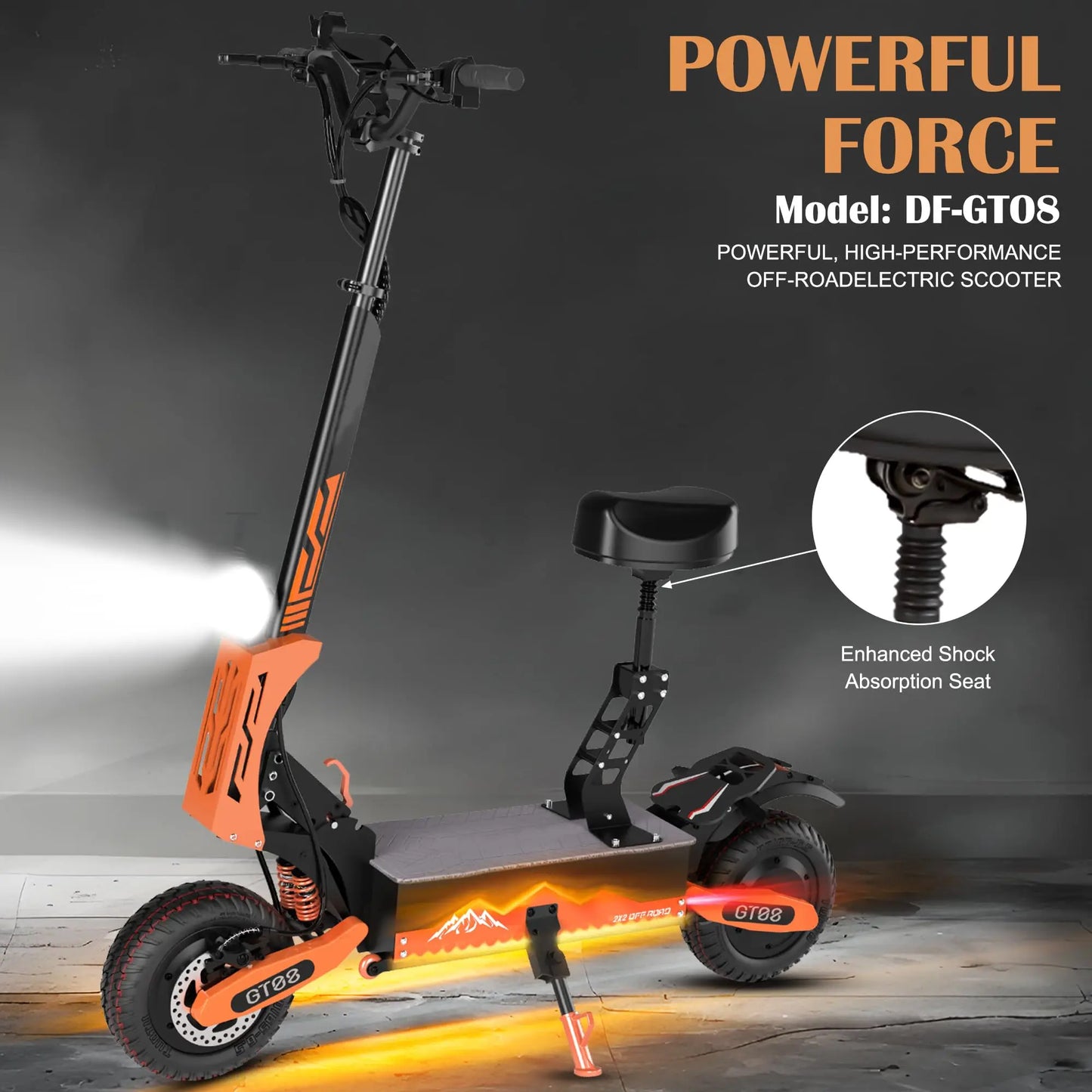 GT08 5600W Adult Electric Scooter Dual Motor Top Speed 50MPH,60V27AH, 11-inch Off-Road Tires Sport Folding eScooter with Seat