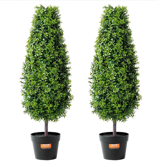 VEVOR 2 Pack 3' Artificial Boxwood Topiary Tree Faux Plant UV Decor In/Outdoor