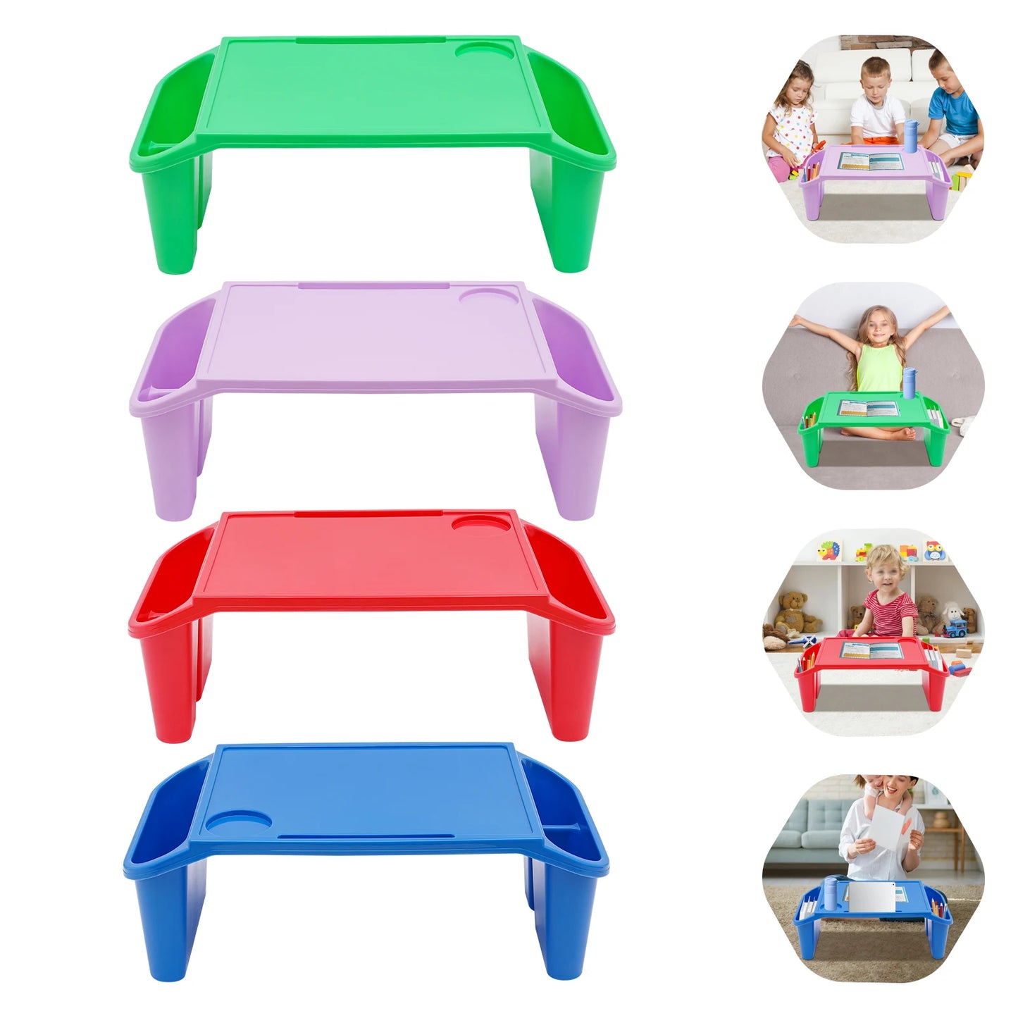 Kids Lap Desk Tray Set of 4, Durable PP, 11.02 lbs Capacity, Anti-Slip Legs, Easy to Clean, Lightweight for Eating and Studying