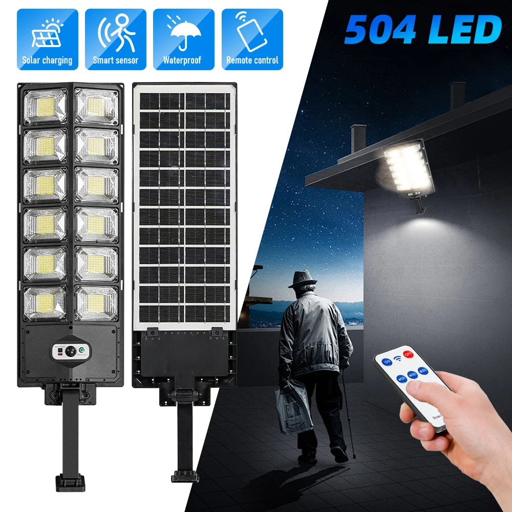 504 LED Powerful Solar Lights Outdoor Motion Sensor External Waterproof Street Light 12000 Lumen Dusk to Dawn Garden Road Lamp