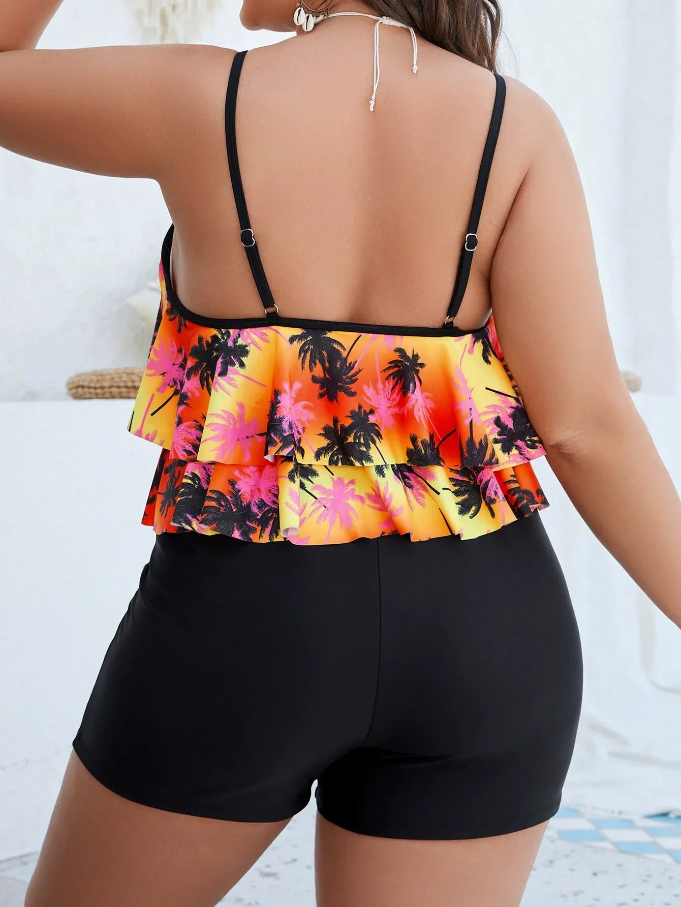 Plus Size Women's Swimsuit 2025 Two Piece Sets Tankini Beach Outfits Ruffled Tank Top High Waisted Shorts Bathing Suit