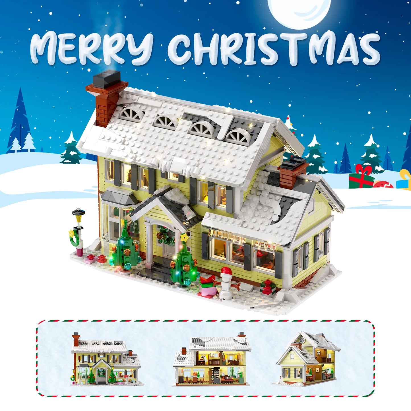 Christmas Holiday House Building Blocks Set, LED DIY Christmas Holiday Snow Village Gifts for Boys and Girls (1156pcs)