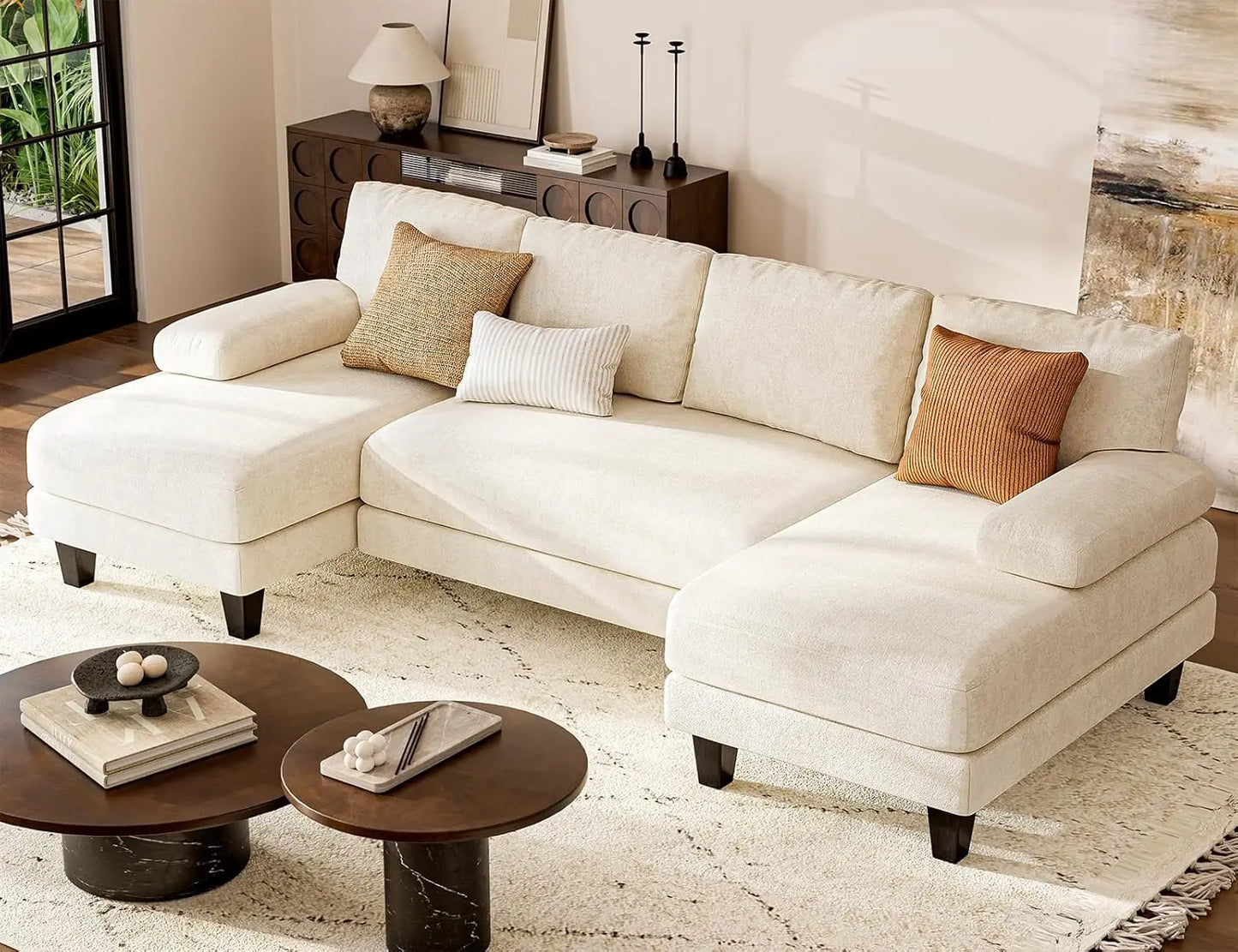U Shaped Sectional Couches for Living Room,111 Inch Modular Sofa with Double Chaise,Large Lounge Couch for Apartment,Warm White