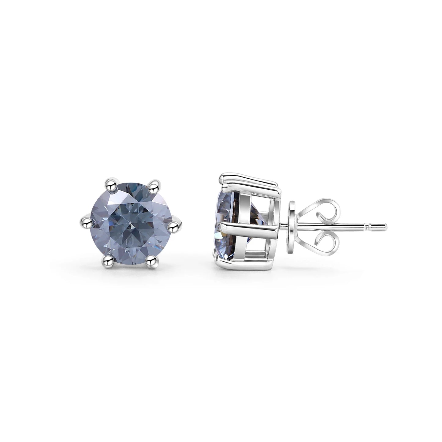 GEM'S BALLET Round Cut Pink Grey Yellow Moissanite Stud Wedding Earrings in 925 Sterling Silver Moissanite Six Prongs Earrings