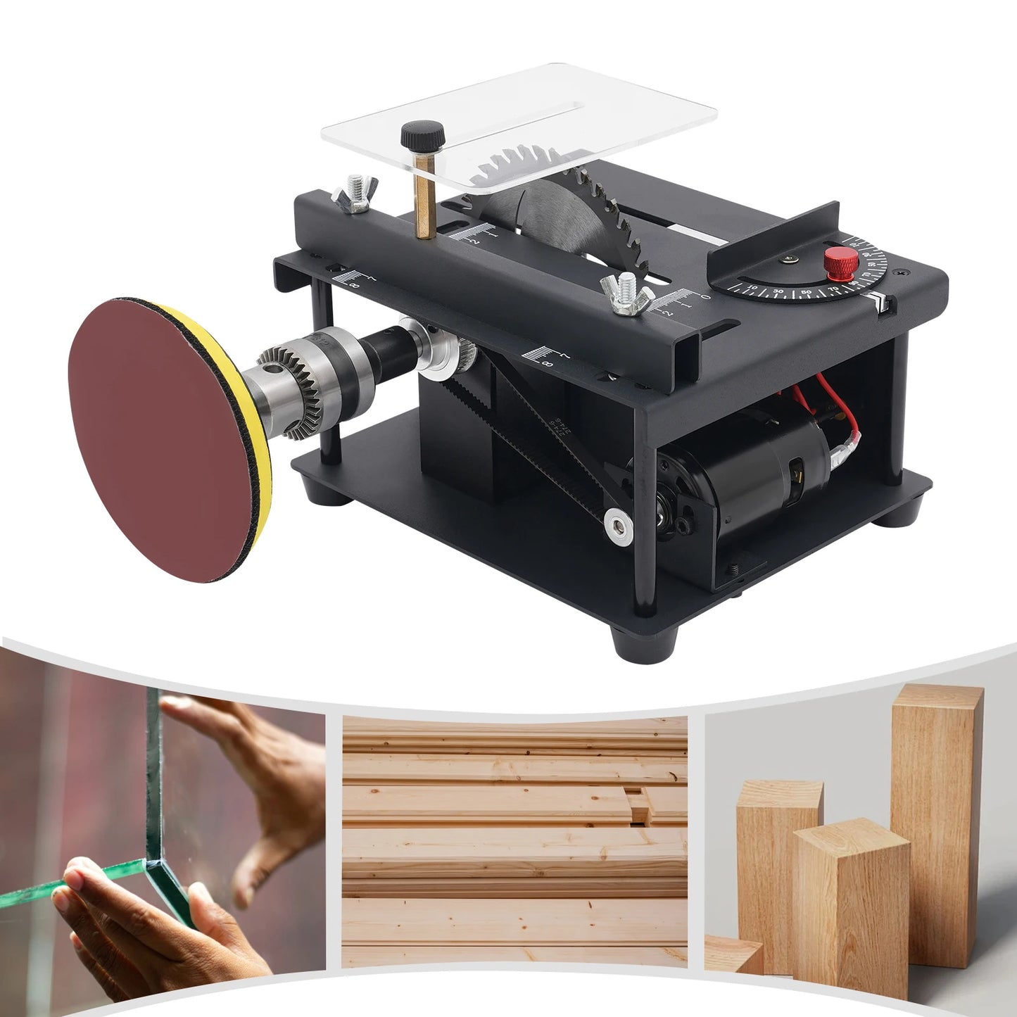 200W Mini Table Saw for Wood Craft, 10000RPM with Angle Guide & Polishing Disc, DIY Model Making & Precision Cutting Tool