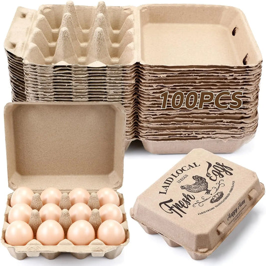 100 Pack Egg Carton Bulk 12 Chicken Duck Egg Carton Vintage Printed Farm Fresh Crate with 3 x 4 Holds Recycled Paper