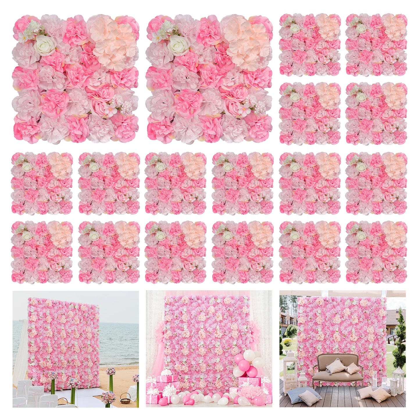 18pcs 3D Flowers Wall Backdrop16.5* 16.5Inch  Artificial Silk Roses Panels Home decoration Floral Ideal for Wedding Celebrations