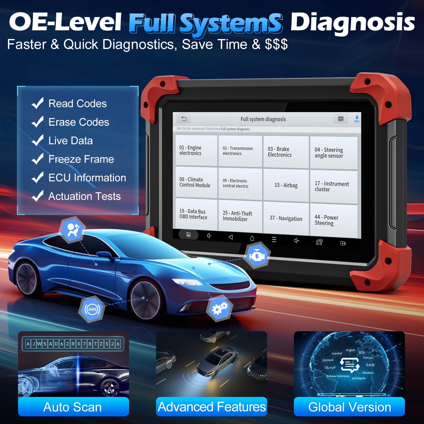 XTOOL D7 V2.0 OBD2 Scanner All System Car Diagnostic Tool Bi-directional Automotive Tool ECU Coding with 39+ Service Function