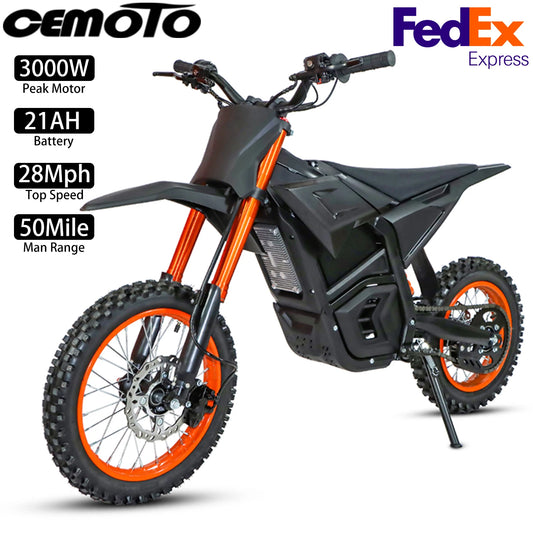 Electric Motocross Bike 3000W, 28Mph, 50 Miles, Urban Commuting Off-Road Electric Bike, 14" 48V 21AH, Full Suspension