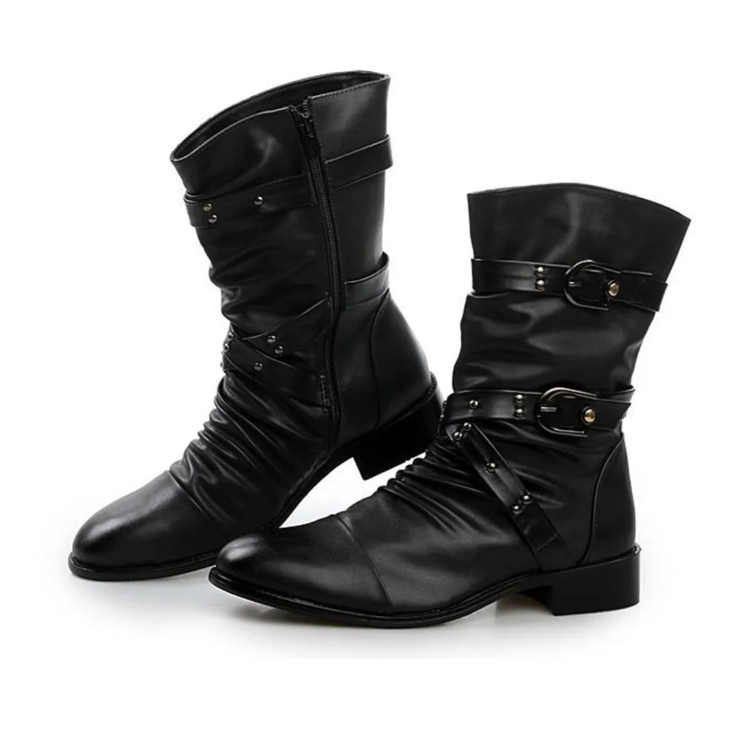 Men's Punk Gothic Rivet Motorcycle Boots Faux Leather Black