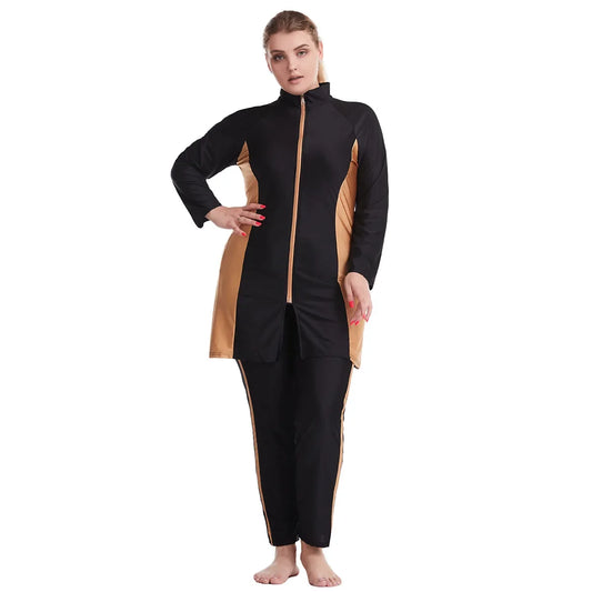 Modest Two-Piece Swimwear for Muslim Women Full Cover Islamic Bathing Suits Solid Print Beach Wear Plus Size Arab Padded