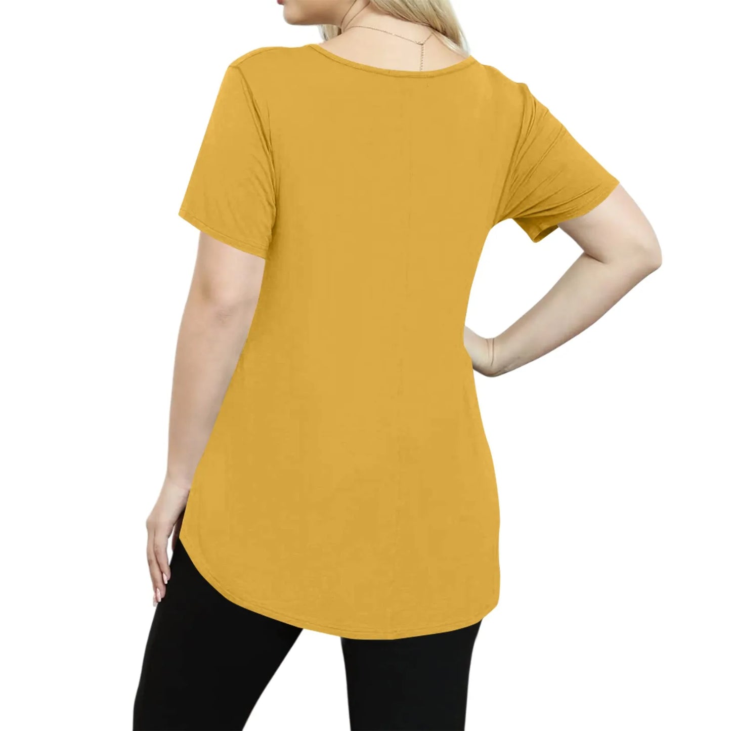 Plus Size Women's Tunic Tops Solid Color Large Size V-neck Loose T-Shirt With Pocket Summer Casual Basic Tee t shirts