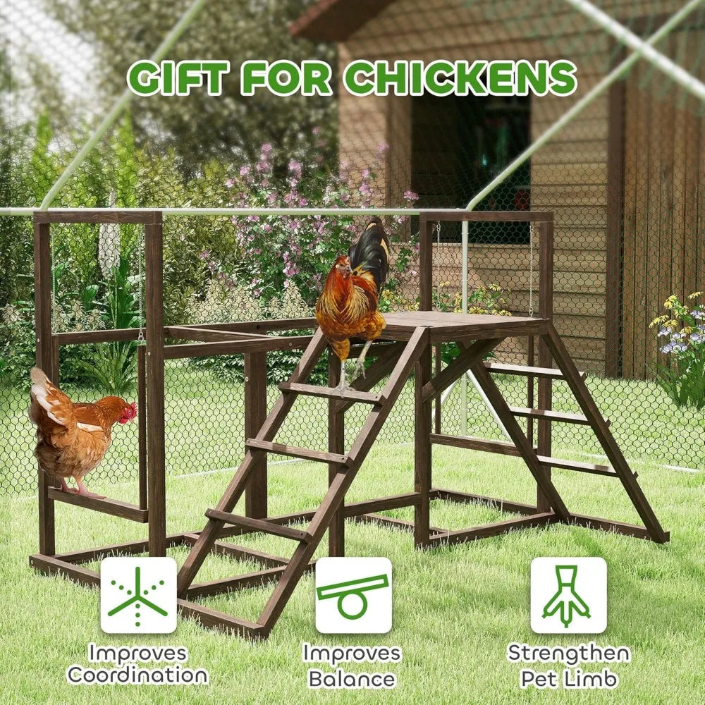 PawHut Chicken Coop Perches with Swing Roosting Bars Activity Play Set Wooden Chicken Coop Accessory Toys for 4 to 6 Chickens