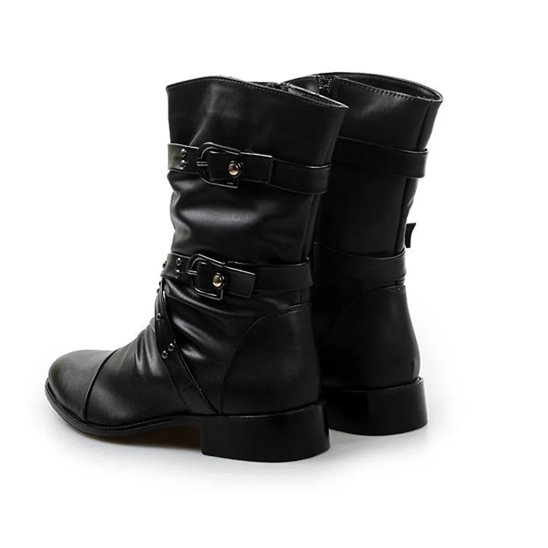 Men's Punk Gothic Rivet Motorcycle Boots Faux Leather Black