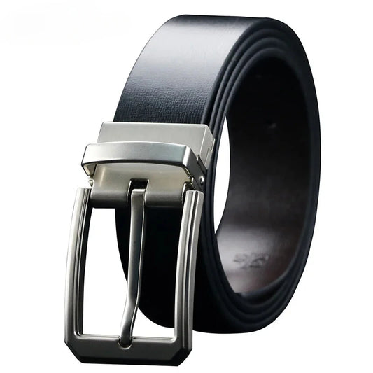 Mens Reversible Leather Dress Belt With Rotating Buckle