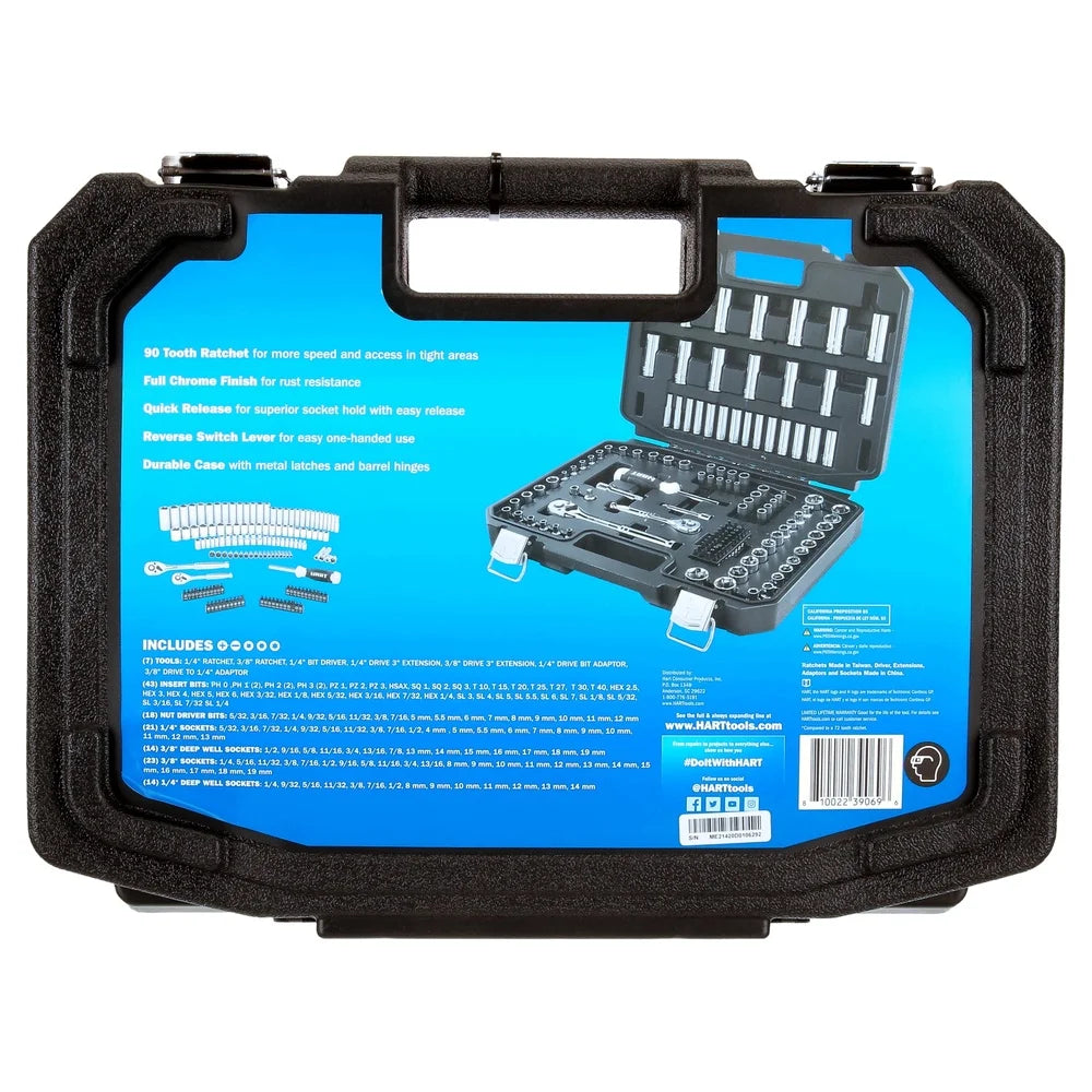 140 Piece Mechanics Tool Set with 90 Tooth Ratchet Chrome Finish SAE Metric Quick Release Organizer Case Heavy Duty Tools