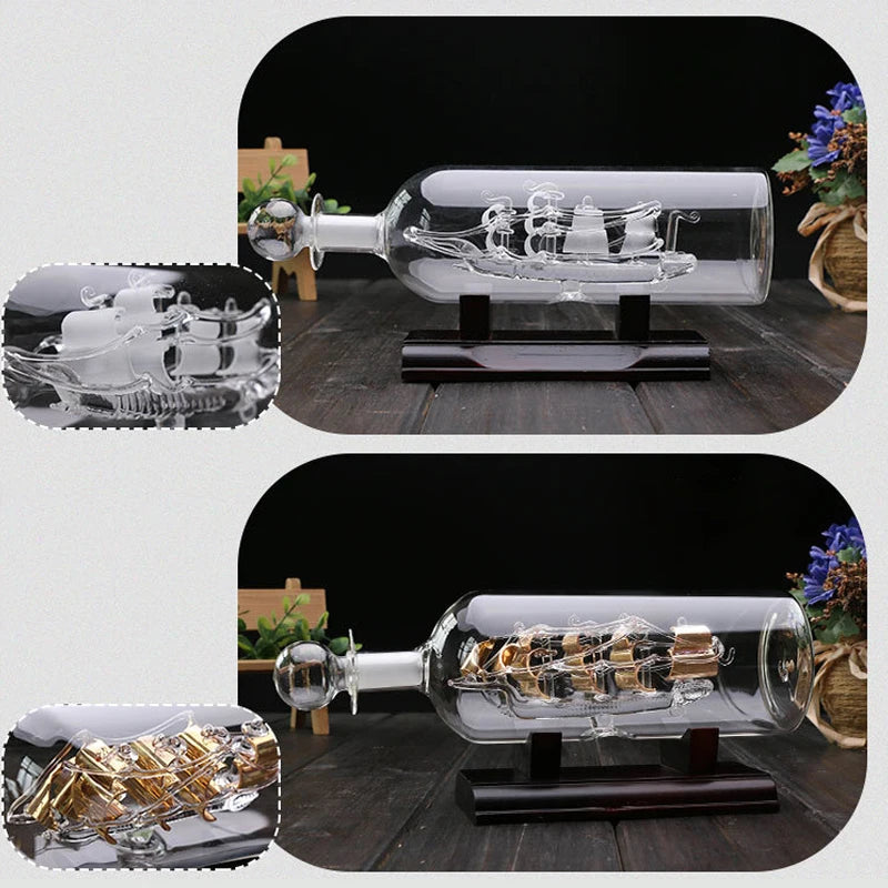 Sailboat Drifting Bottle Wooden Base With Wooden Base 3D Decorative Glass Ornament Ship For Tabletop Decor Home Decor