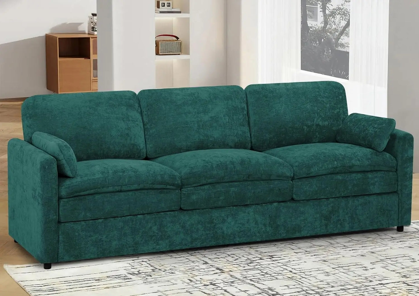 Chenille Soft Sofa w/Well-Filled Backrests, Modern Couch w/Plump Pillows, 3 Seater Upholstered Couch w/Thick & Comfy Cushions