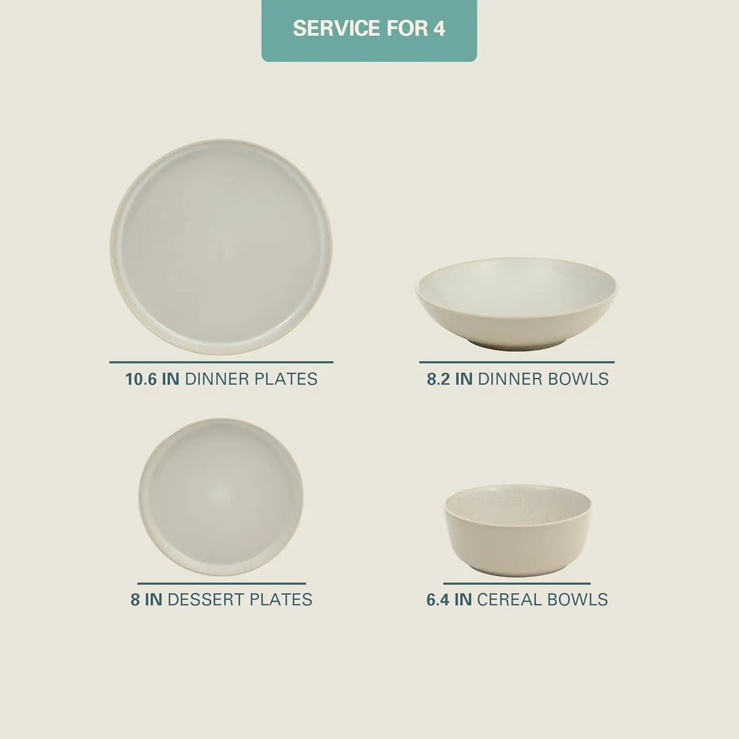 Tribeca Loft 16-Piece Dinnerware Set - Matte Black and Green Reactive Glaze Stoneware, Double Bowl Round Plates and Bowls - Mode