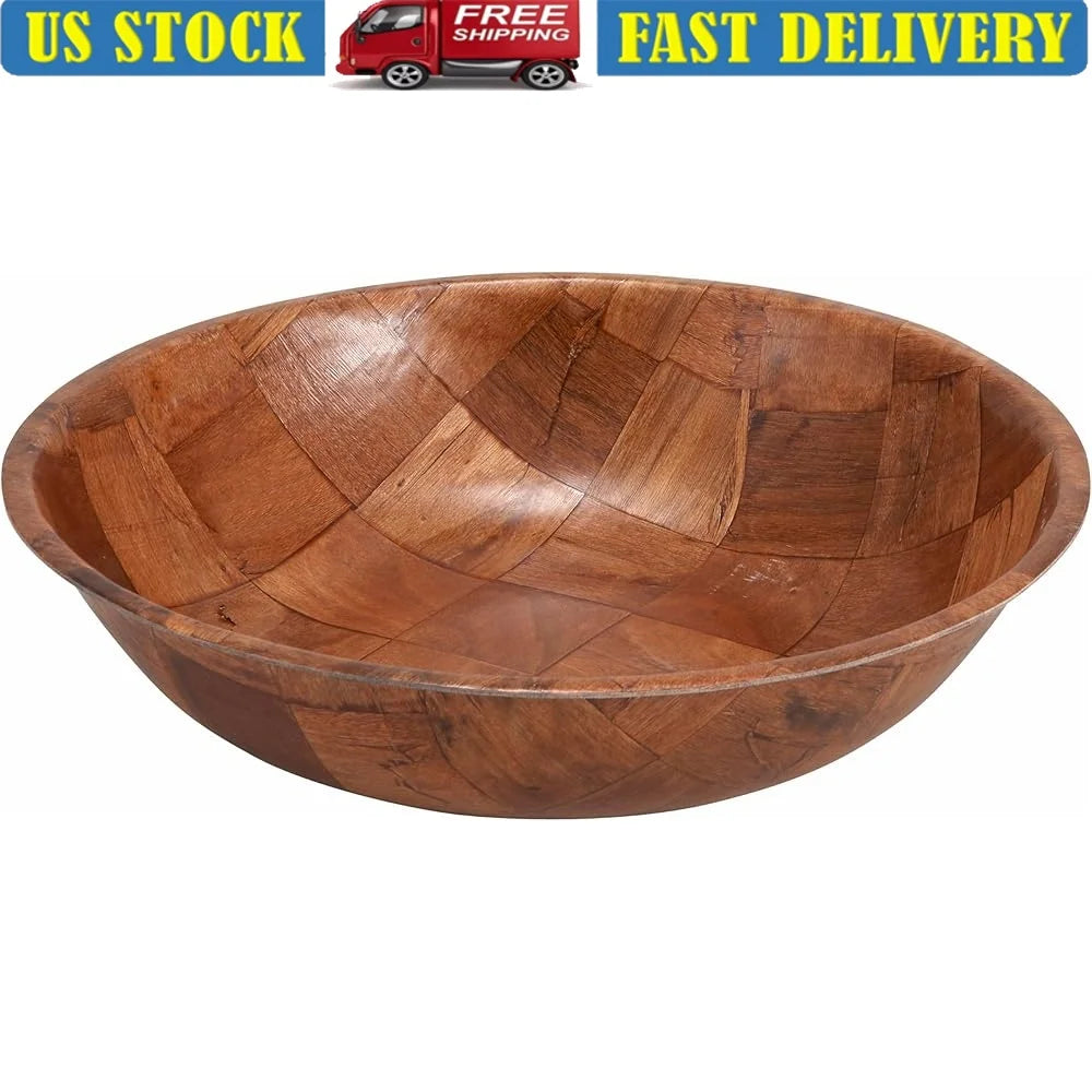 Wooden Woven Salad Bowl 10 Inch Ideal Serving Salad Pasta Bread Fruits Durable Quality Single Piece Kitchenware
