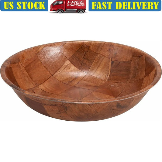 Wooden Woven Salad Bowl 10 Inch Ideal Serving Salad Pasta Bread Fruits Durable Quality Single Piece Kitchenware