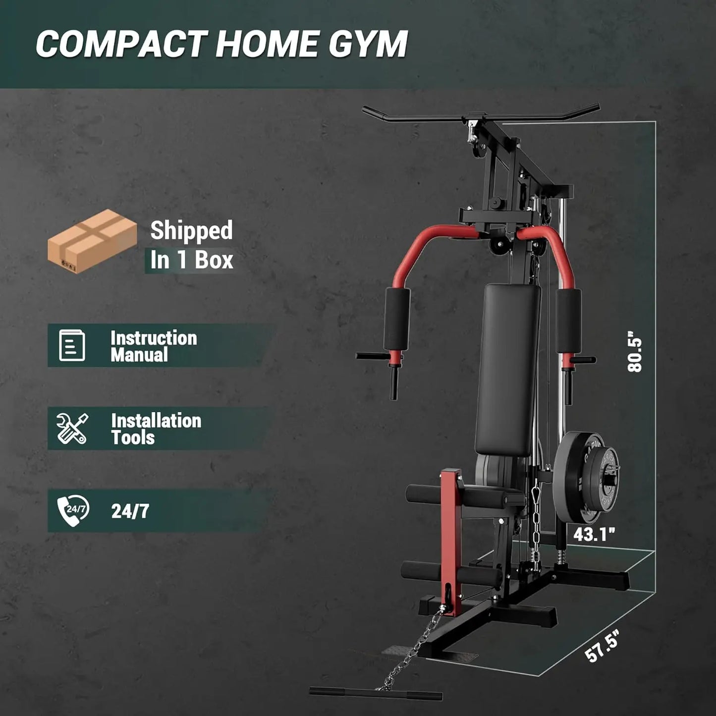 Home Gym Machine Full Body Workout Equipment with Pulley System,Leg Press Support for Strength Training, Workout Station