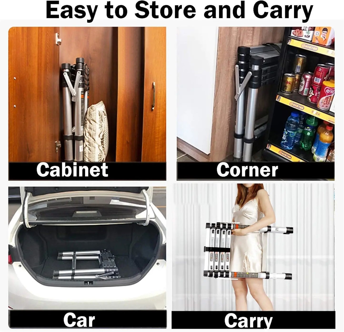 5+6 Steps Ladder Stair Ladder Telescopic Ladder Multi-Purpose Folding Aluminium Telescoping Ladder Extendable Portable Ladder